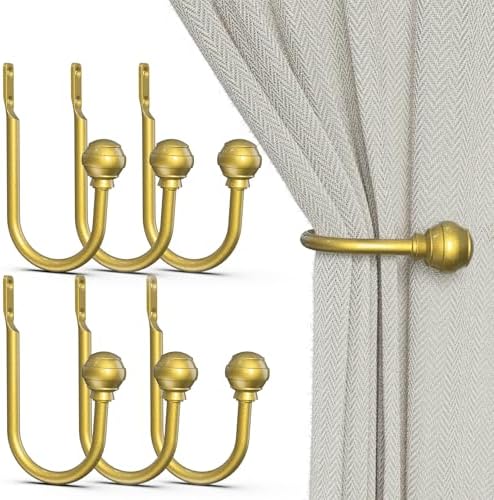 Hion Curtain Holdbacks Gold 6pcs, Curtain Tiebacks Wall Mounted Hooks