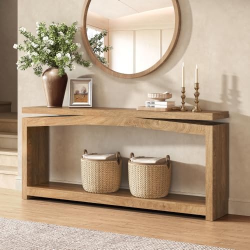 Epecoya 70 Inch Long Console Table for Entryway, Natural Oak Brown