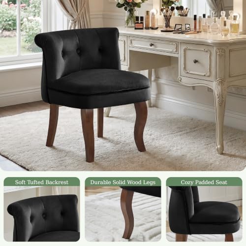 Velvet Vanity Chair with Back, Upholstered Makeup Vanity Stool, Black