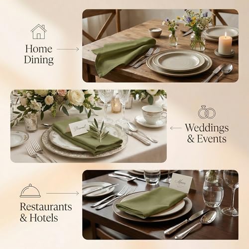 ACCENTHOME Accent Home 100% Cotton Napkins, Delicate Cloth Napkins for Dinners, Parties and Weddings，18 x 18 Inch Set of 12 - Olive Green