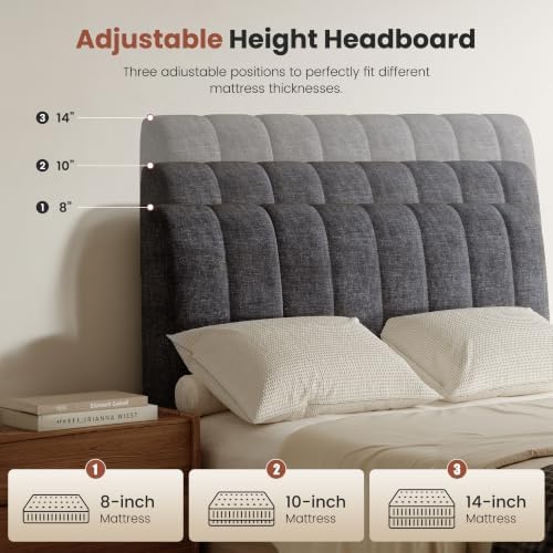 6.3" Upholstered Headboard for Queen Size Bed, Soft Chenille Fabric, Grey