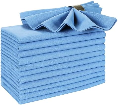 Ramanta Home Light Blue Cotton Dinner Napkins Set of 12, 18x18 Inch