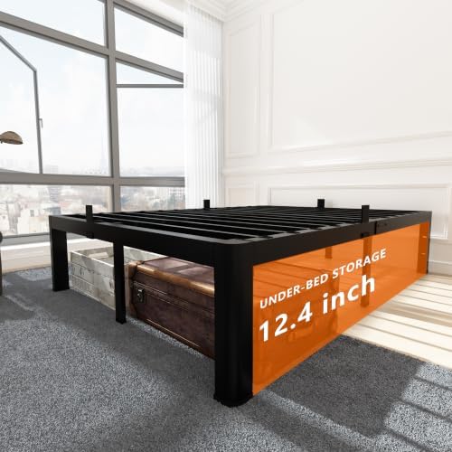 yookare King Metal Platform Bed Frame 14 Inch, 3500 lbs Heavy Duty Steel Slat Bed Frame, Round Anti-Bump Corners & Recessed Middle Legs,Anti-Slip Mattress Stopper, No Box Spring Needed