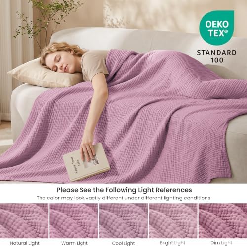 Love's cabin 100% Cotton Muslin Blanket Throw for Couch, Dusty Pink