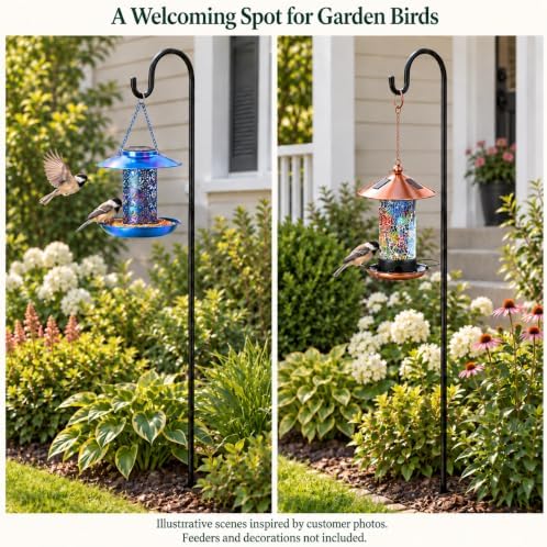 Ottsuls Shepherds Hooks for Outdoor - 60" Heavy Duty Bird Feeder Pole with 5 Prong Base, Adjustable Stand Hanger for Garden Plant, Hummingbird Feeder, Lantern Lights - Haning Wedding Decor (1 Pack)