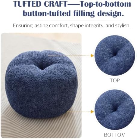 SHOUREN Stuffed Round Ottoman,Pouf Ottoman Foot Rest,20 X 15,Blue