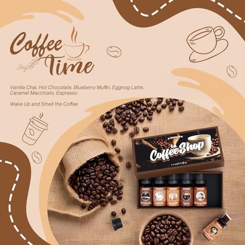 ARVIDSSON Coffee Fragrance Oils Set, Premium Essential Oils for Diffuser, Espresso, Vanilla Chai, Hot Chocolate, Blueberry Muffin, Eggnog Latte, Caramel Macchiato, Coffee Shop Scented Oils
