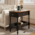 YOSHOOT Farmhouse End Table with Charging Station, Narrow Side Table