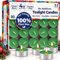 Green Tealight Candles 80 Pack, 4 Hour Unscented Tea Lights for Christmas