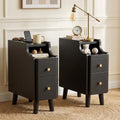 Nightstand with Drawers Set 2, Pre-Assembled, 19.7" H Natural Solid Wood Night Stand with Open Sliding Shelf, Mid Century Modern Small Bedside Table Cabinet for Bedroom, Black 8"