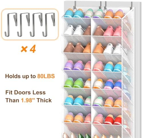 Over the Door Shoe Organizer for 20-30 Pairs, 10-Tier, White