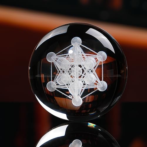 3D Metatron's Cube Crystal Ball with LED Colorful Lighting Touch Base - Flower of Life Night Light - Grid Sacred Geometry Sphere for Meditation Decor Spiritual Decor
