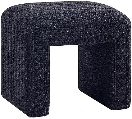 Get Set Style Vanity Stool Chair, Fully Assembled Modern Boucle Ottoman Footstool with Wooden Legs, Multifunctional Upholstered Sofa Bench Extra Seat for Makeup Room Living Room Entryway Office,Black