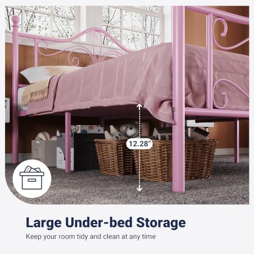 Allewie Metal Twin XL Platform Bed Frame, Butterfly Pattern Design, Pink