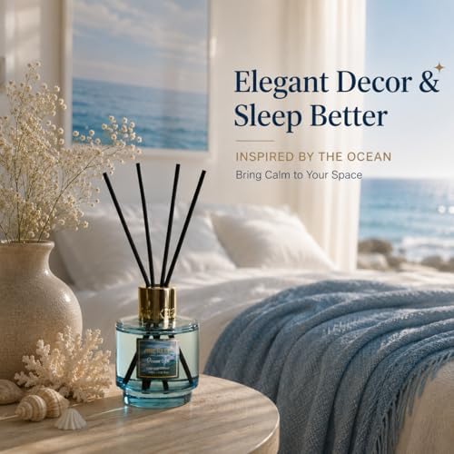 Airkeep Reed Diffuser Set with Refill & 8 Reed Sticks, 6.96 fl oz Ocean Air Home Fragrance, Long Lasting Aromatherapy Diffuser for Bedroom, Bathroom & Living Room