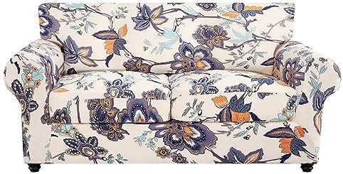 SearchI Stretch Sofa Cover Printed Couch Cover, Floral Pattern 3 Pieces Loveseat Slipcover with 2 Separate Cushion Cover, Washable Furniture Protector for Living Room(Loveseat, Flower Pattern)