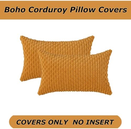Kevin Textile Soft Corduroy 12"x20" Lumbar Pillow Covers 2 Pack Gold Yellow