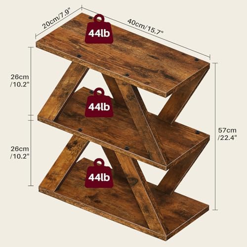 Set of 2 Side Table, 3 Tier Side Table with Side Guard Rails & Anti-Slip Pads, Narrow End Table for Small Spaces, Slim Nightstand with Storage Shelves for Bedroom, Living Room, Rustic Brown
