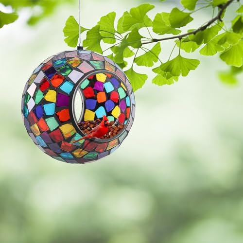 Yinns Mosaic Bird Feeder, Hanging BirdFeeders Outdoor Garden Decor, Purple
