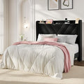 SHA CERLIN Queen Bed Frame, Velvet Upholstered Platform Bed Frame with Wingback Storage Headboard & Charging Station, Geometric Tufted Design, No Box Spring Needed, Easy Assembly, Black