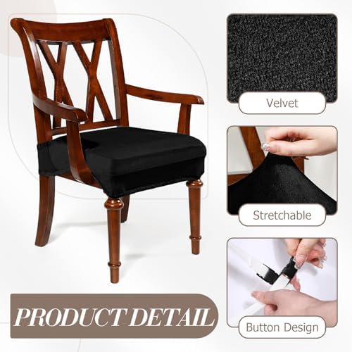 Havawish Extra Wide Dining Chair Seat Covers, Black, Velvet, 6 Pcs