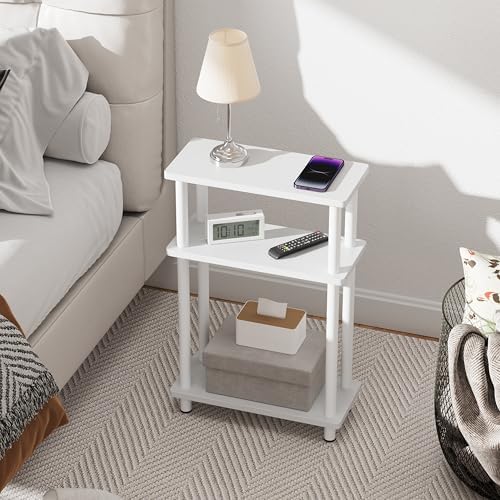 Apicizon Small Narrow Side Table, 3-Tier Skinny End Table, White
