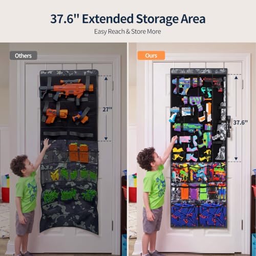 Yecaye Over the Door Toy Gun Organizer, Versatile Toy Storage, Camouflage