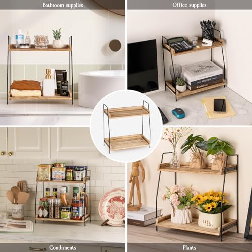 ANBOXIT Countertop Coffee Station Organizer, 2 Tier Wooden Shelf