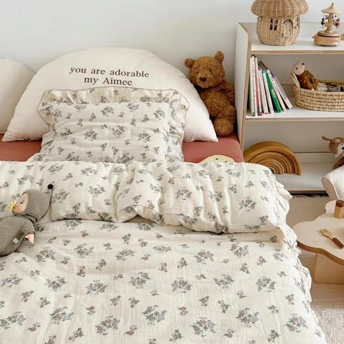 Shabby Chic Floral Toddler Duvet Cover with Ruffles, No Pillows