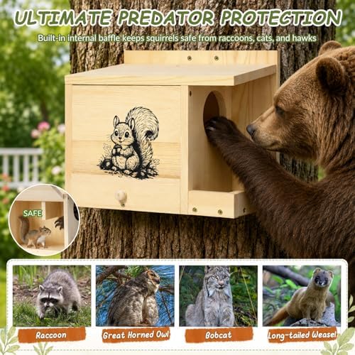 Large Squirrel House for Outside, Squirrel Nesting Box with Squirrel Feeder