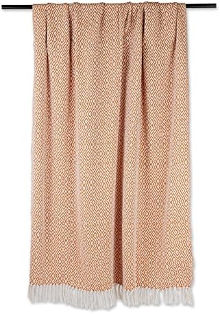 DII Rustic Farmhouse Double Diamond Woven Throw, 50x60, Pumpkin Spice
