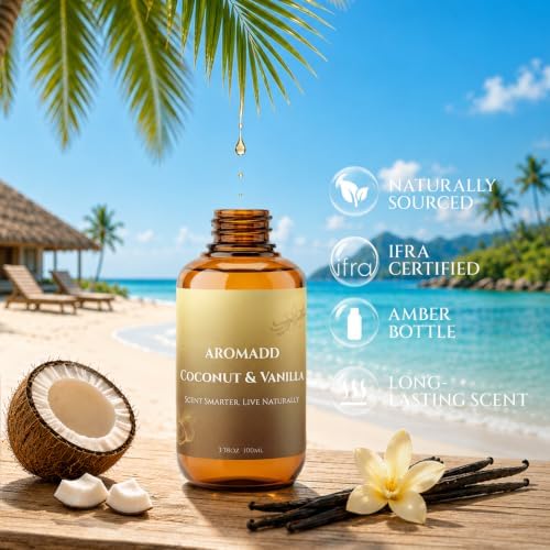 AROMADD Coconut Vanilla Diffuser Oil Inspired by Luxury Hotel Scent, 100 mL