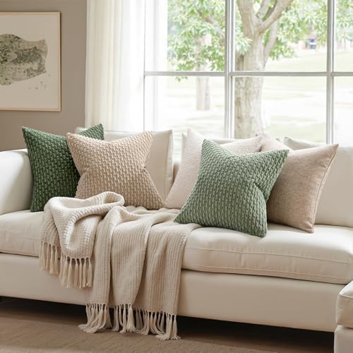MIULEE Decorative Throw Pillow Covers 20x20 Sage Green Textured Corduroy