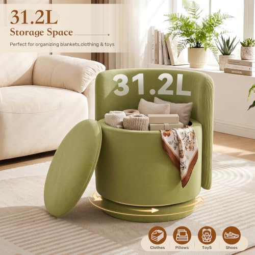 Velvet Vanity Chair with Storage 360° Swivel Accent Stool FootRest