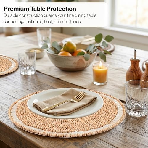 ALPHA Living HOME Woven Placemats Set of 2 Ivory Light Brown Wood MOP Mats