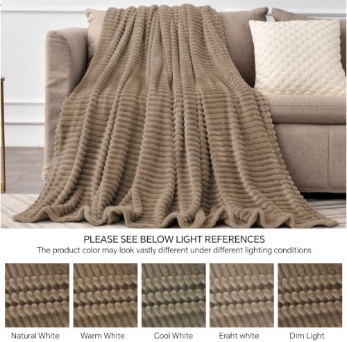 BEDELITE 3D Ribbed Coco Brown Fleece Throw Blanket for Couch, 50x60 Inch