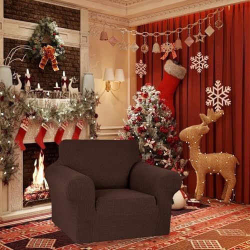 KEKUOU Stretch Chair Sofa Slipcover, Single Couch Cover,Chocolate