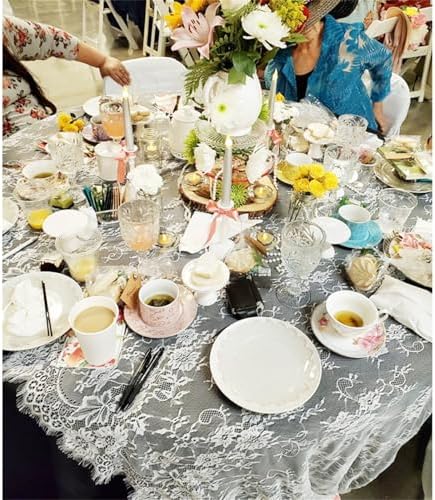 Fowecelt White Lace Tablecloth 60 × 120 Inch for Rustic Boho Wedding Bridal Shower Party Decoration, Classy Rectangle Overlay Long Vintage Embroidered Reception Table Cloth Decor