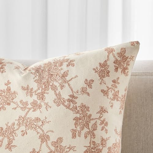 2 Pack French Floral Throw Pillow Covers 22x22in, Terracotta/Cream