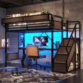 Bellemave Twin Metal Loft Bed with Stairs and Desk for Kids,Adults,Black