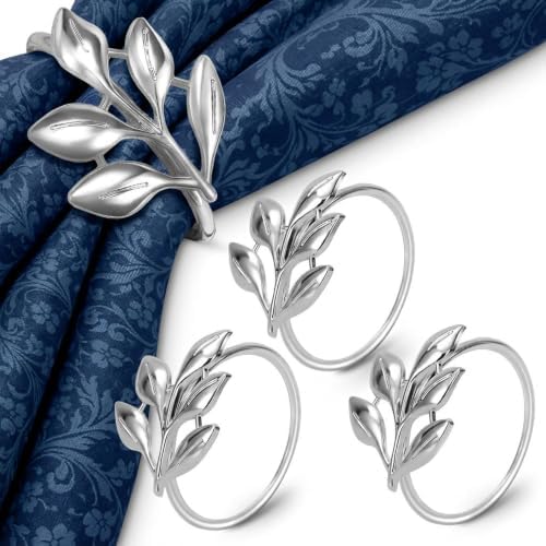 Silver Napkin Rings Set of 20, Decorative Leaf Design Metal Holders