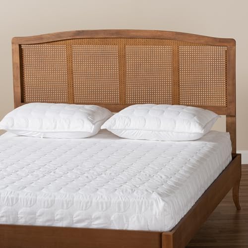 Baxton Studio Marieke Mid-Century Modern Ash Wanut Finished Wood and Synthetic Rattan Full Size Headboard