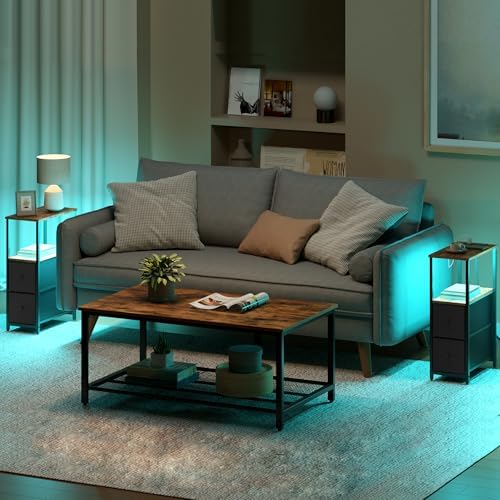 TUTOTAK Narrow LED End Table with Charging Station, Skinny Side Table