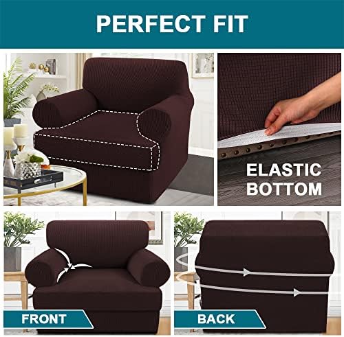 Turquoize T Cushion Chair Slipcover Armchair Slipcover for Living Room Stretch Sofa Couch Cover Soft Armchair Cover Washable Furniture Covers with Individual T Cushion Seat Covers (Chair, Brown)