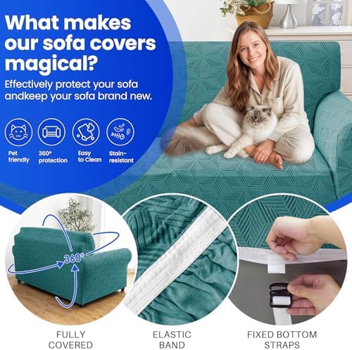 YEMYHOM 1 Piece Stretch Chair Sofa Slipcovers Couch Covers for 1 Seat, Jacquard Armchair Covers with Non-Slip Elastic Bottom, Thickened Furniture Protector for Dogs Pets kids (Small, Peacock Blue）