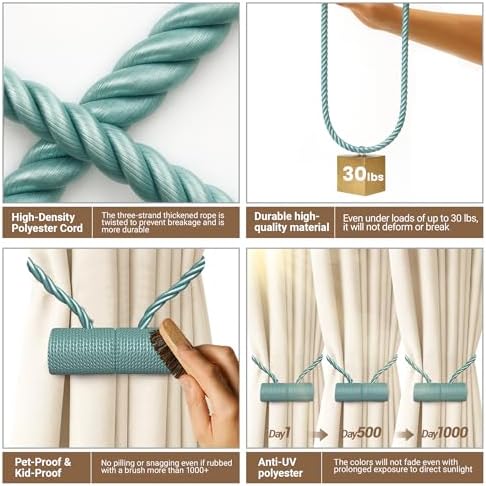 Hion Magnetic Curtain Tiebacks Blue 4pcs, Curtain Holdbacks Hooks Holders