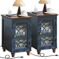 Joaxswe Narrow Side Table Set 2 with Charger, Glass Door Storage