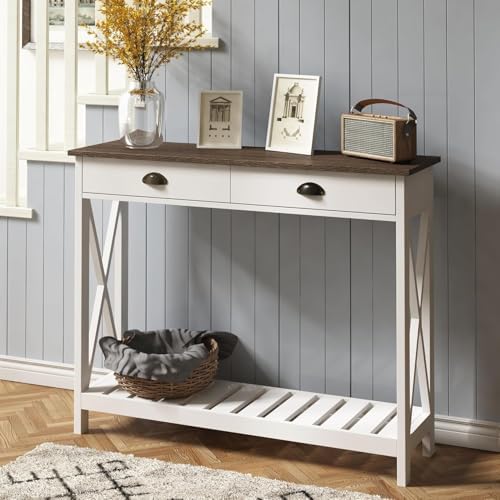 ChooChoo Console Table with Drawer for Entryway with Stable X Supports