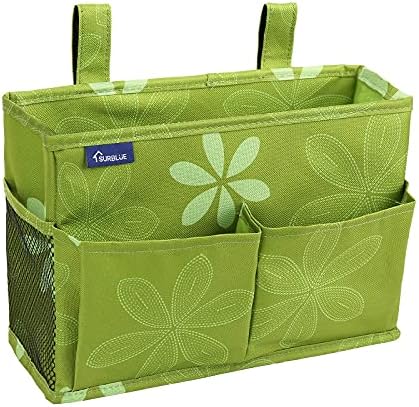 Surblue Bedside Caddy Hanging Bed Organizer Storage Bag Pocket for Bunk and Hospital Beds, College Dorm Rooms Baby Bed Rails,Camp Chiars，Wheelchair Side Bag，4 Pockets and 2 Hooks (Flower)