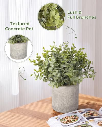 Velener 2 Pcs Large Fake Plants Eucalyptus, Artificial Plants Indoor for Shelf, Potted Eucalyptus Plants for Home/Bathroom/Pottery Barn/Desk/Farmhouse/Coffee Table Decor (Sage Green)